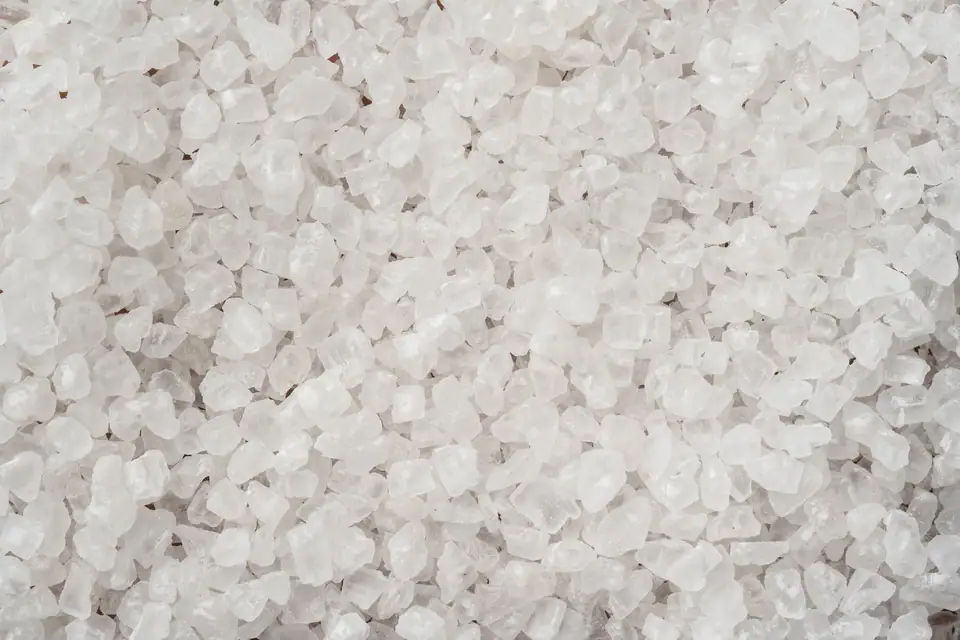 Close-up of coarse white salt crystals
